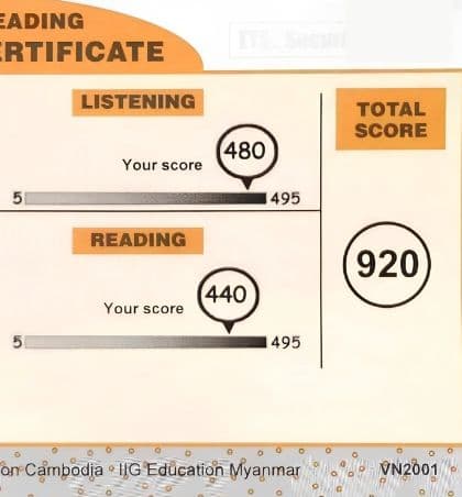 Chứng chỉ điểm TOEIC 920